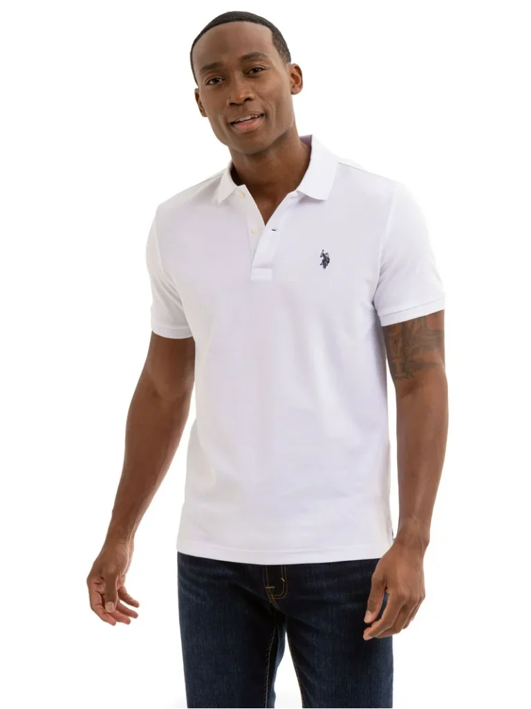 USPA White Performance Piqué Polo Shirt